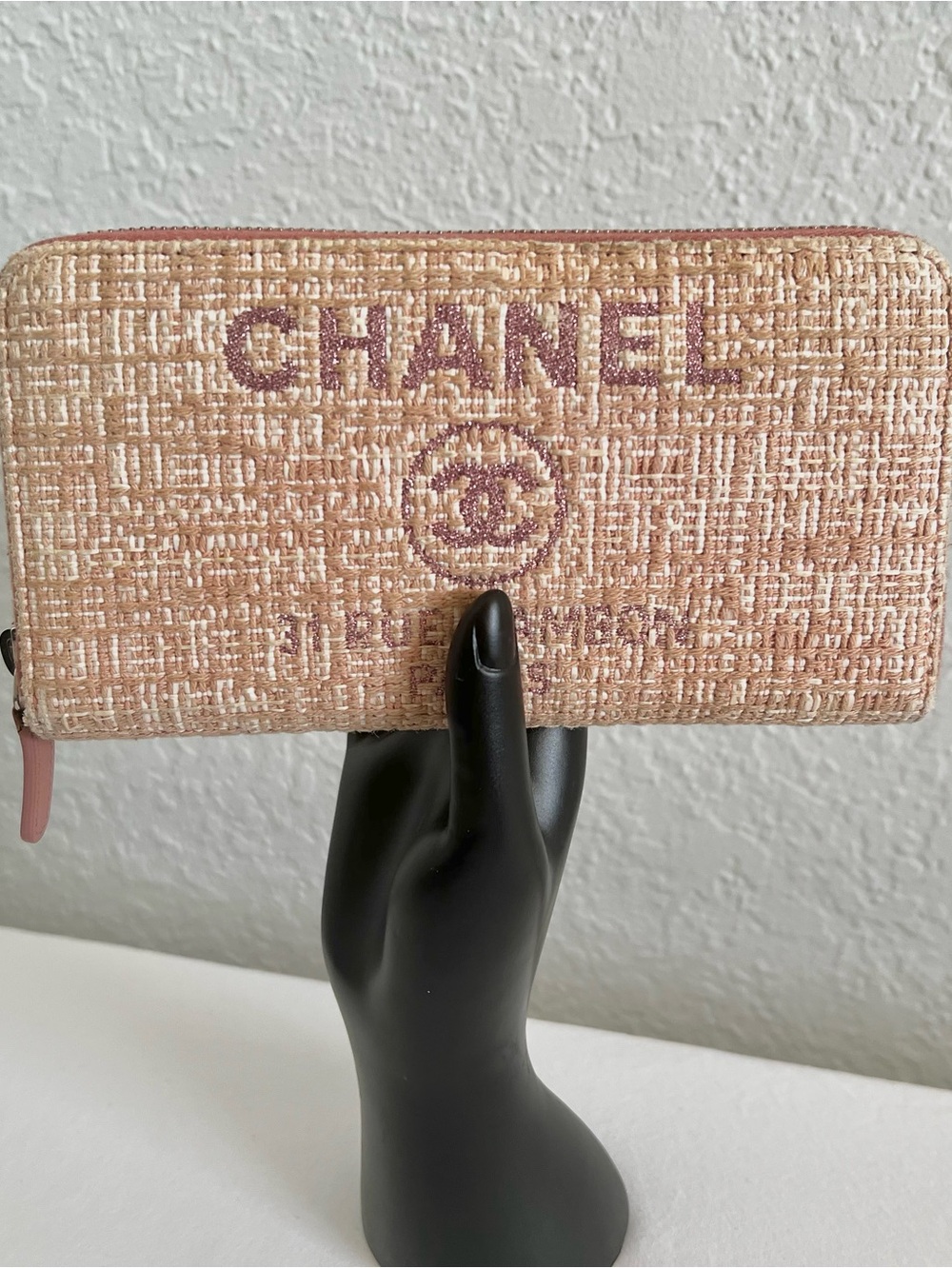 Chanel Lurex Canvas Pink Deauville Zip Around Wallet